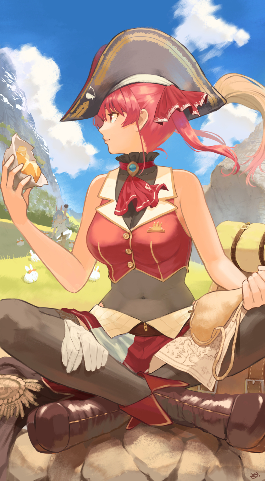 1girl, absurdres, armpit_crease, ascot, backpack, bag, bare_arms, bare_shoulders