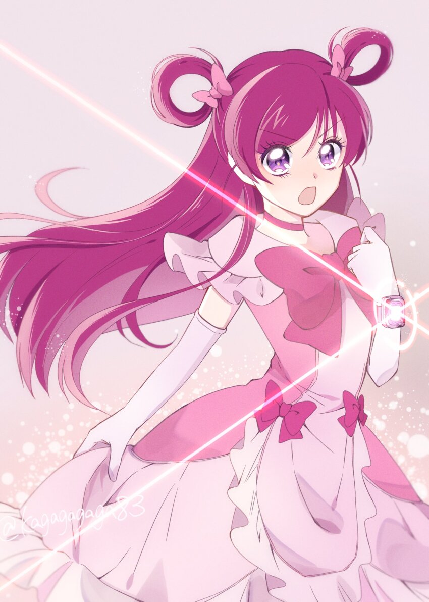 1girl, bow, choker, commentary_request, cure_dream, dress, elbow_gloves, eyelashes
