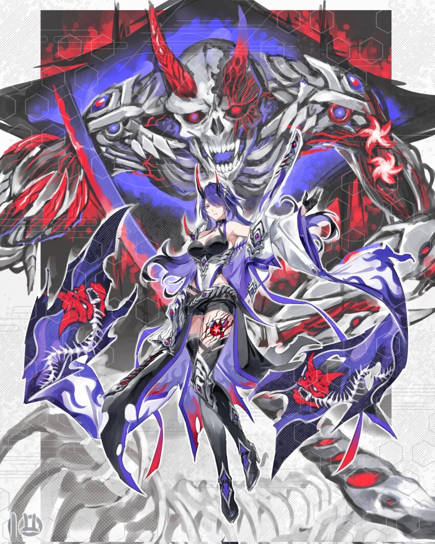 1girl, acheron_(honkai:_star_rail), bare_shoulders, black_footwear, black_gloves, black_shorts, boots, breasts