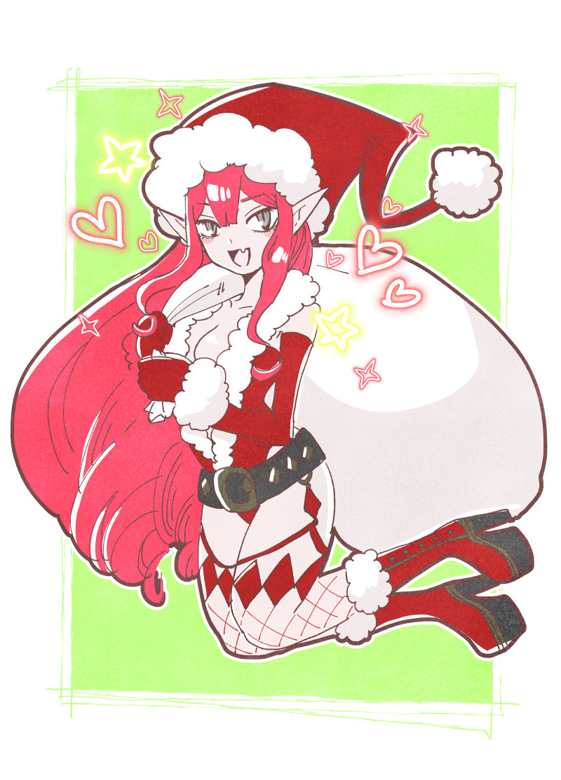 1girl, baobhan_sith_(fate), belt, black_belt, blush, breasts, cleavage, fang