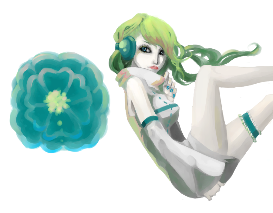 blue_eyes, flower, green_hair, headset, kirine_tsubaki, mito(artist), utau