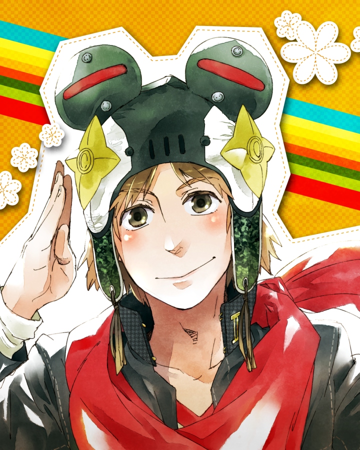 1boy, atlus, bad_id, bad_pixiv_id, brown_eyes, brown_hair, hanamura_yousuke, hat