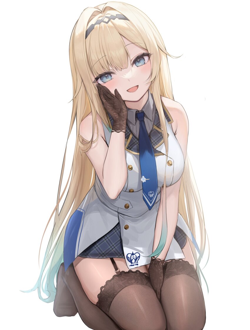 1girl, absurdres, aizawa_ema, aizawa_ema_(2nd_costume), armpits, arms_up, bare_arms, bare_shoulders