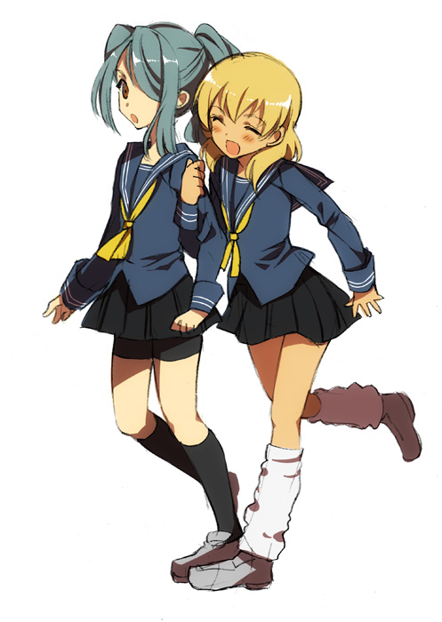 2boys, bad_id, bad_pixiv_id, bike_shorts, blonde_hair, crossdressing, crossdressing_(mtf), fukayama