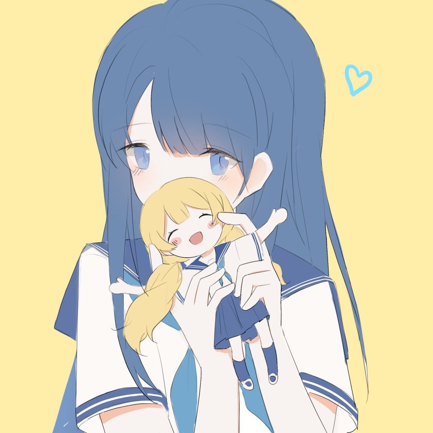 2girls, 7026jaja, :d, ^_^, ado_(utaite), aoi_(ado), blonde_hair, blue_eyes