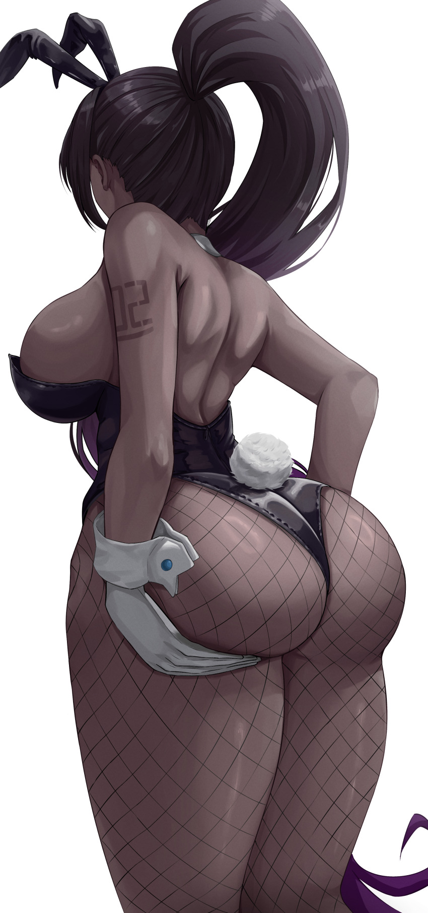 1girl, absurdres, animal_ears, ass, back, black_leotard, blue_archive, breasts