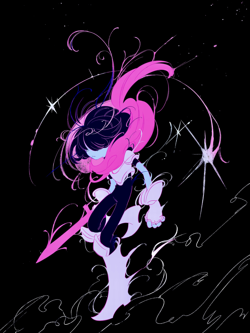 1other, absurdres, androgynous, armor, black_background, blue_bodysuit, blue_hair, blue_skin