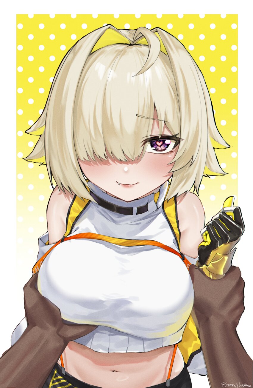 1boy, 1girl, :3, absurdres, ahoge, black_gloves, blonde_hair, breasts