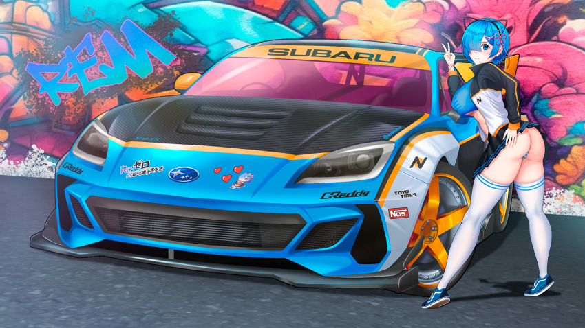 1girl, animal_ears, ass, bikini, black_hairband, black_jacket, blue_eyes, blue_footwear