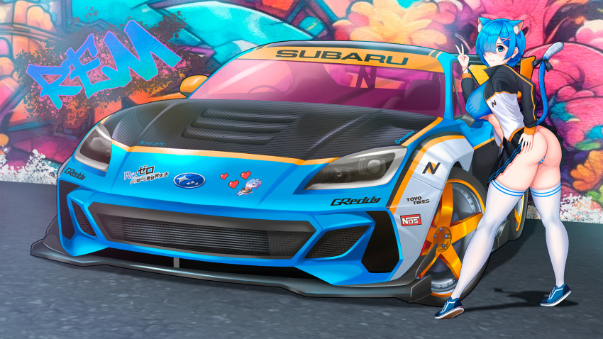 1girl, animal_ears, ass, bikini, black_jacket, blue_eyes, blue_footwear, blush