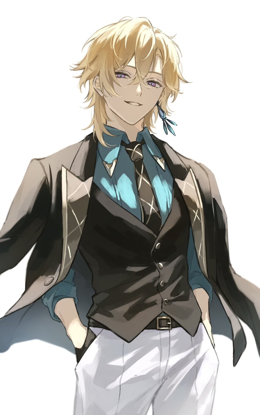 1boy, aqua_shirt, aventurine_(final_victor)_(honkai:_star_rail), aventurine_(honkai:_star_rail), black_gloves, black_jacket, black_vest, blonde_hair