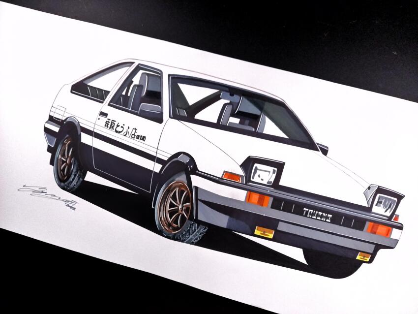 absurdres, car, fujiwara_takumi's_toyota_trueno_ae86, highres, initial_d, luka_milic, motor_vehicle, no_humans