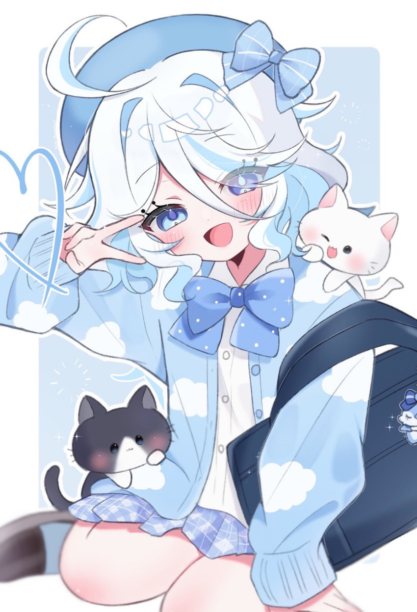 amimia_zaxtuta, cat, furina_(genshin_impact), genshin_impact, highres, school_uniform, tagme