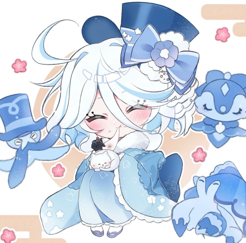 amimia_zaxtuta, chibi, furina_(genshin_impact), genshin_impact, highres, japanese_clothes, kimono, tagme