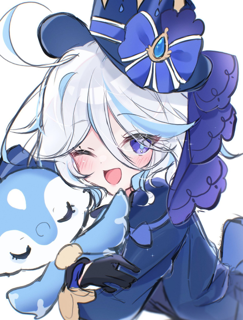 amimia_zaxtuta, blue_eyes, furina_(genshin_impact), genshin_impact, highres, one_eye_closed, tagme, wink