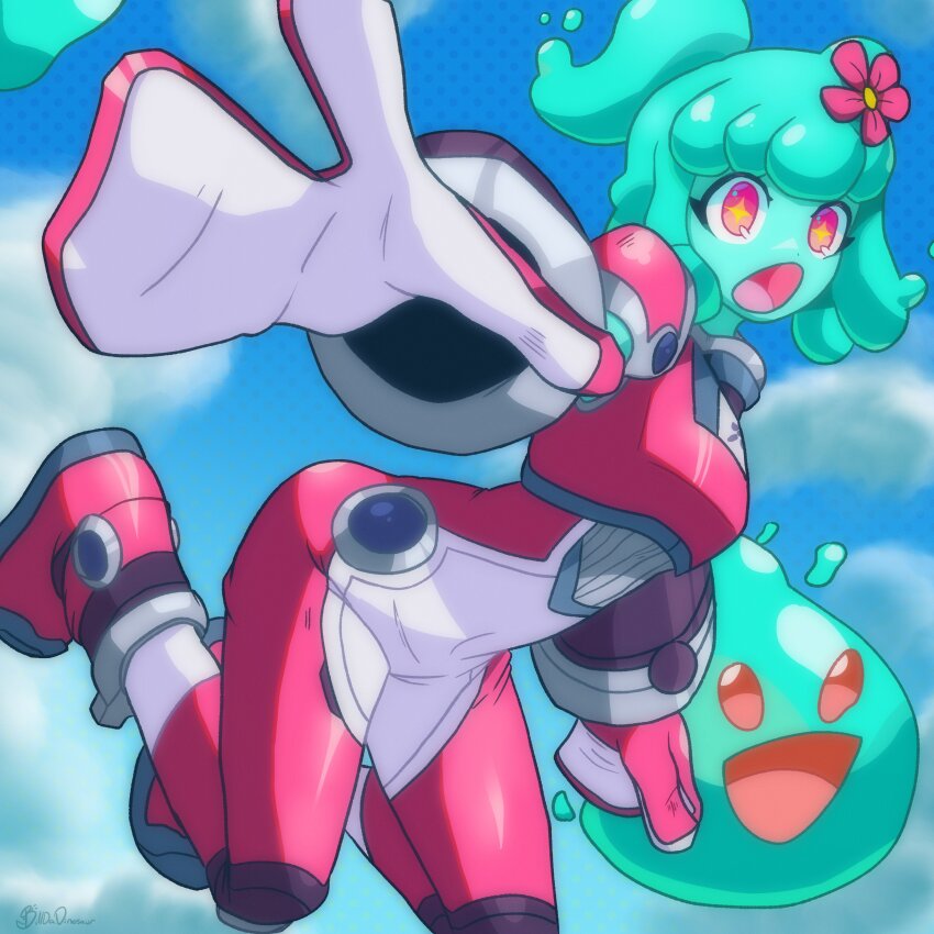 +_+, 1girl, :o, absurdres, aqua_hair, aqua_skin, armor, artist_name