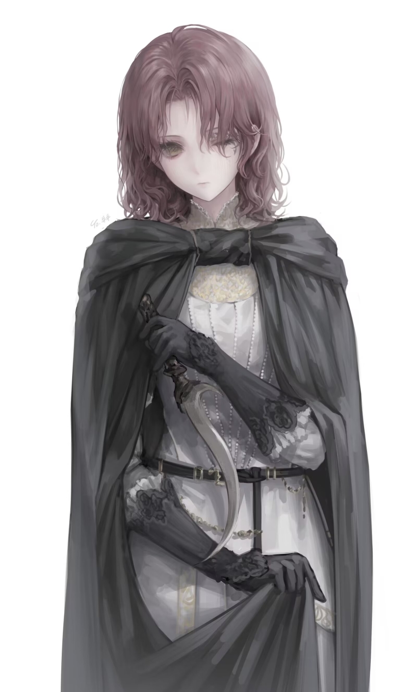 1girl, absurdres, artist_name, black_cloak, black_gloves, brown_hair, chinese_commentary, cloak