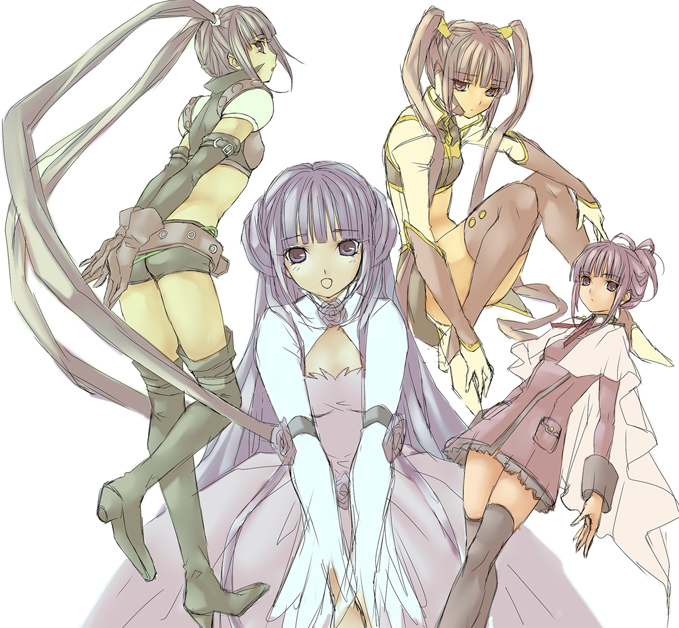 4girls, alternate_hairstyle, anya_alstreim, anya_alstreim_(cosplay), boots, cloak, code_geass, cosplay