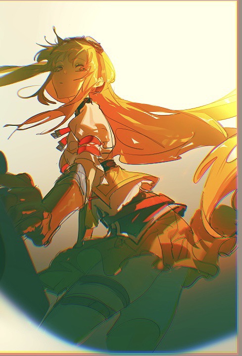 1girl, blonde_hair, carbond, cleansing_mist, dancing_rain, long_hair, looking_at_viewer, quan_zhi_gao_shou, shirt, skirt, solo, su_mucheng, very_long_hair