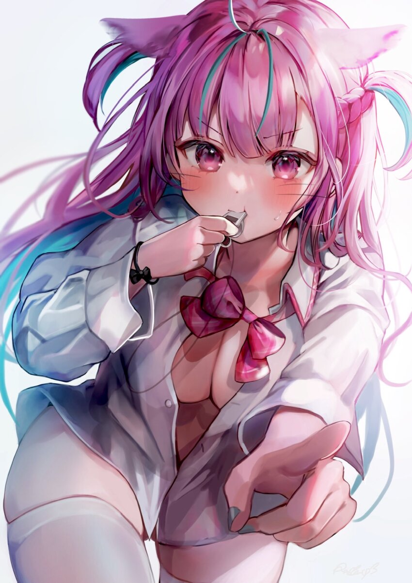 1girl, animal_ears, blush, bow, bowtie, breasts, cat_ears, cat_girl