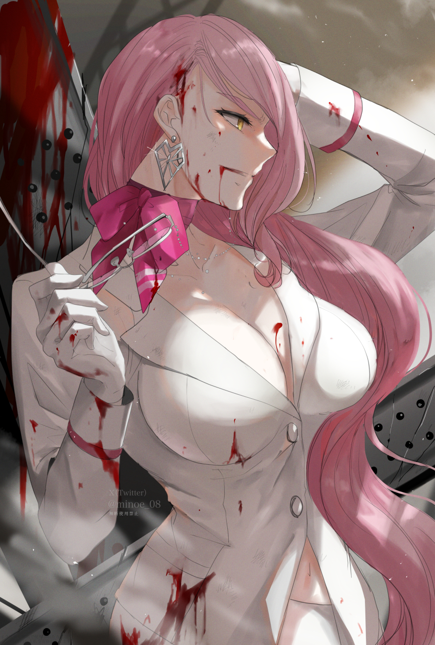 1girl, absurdres, blood, breasts, cleavage, earrings, fate/grand_order, fate_(series)