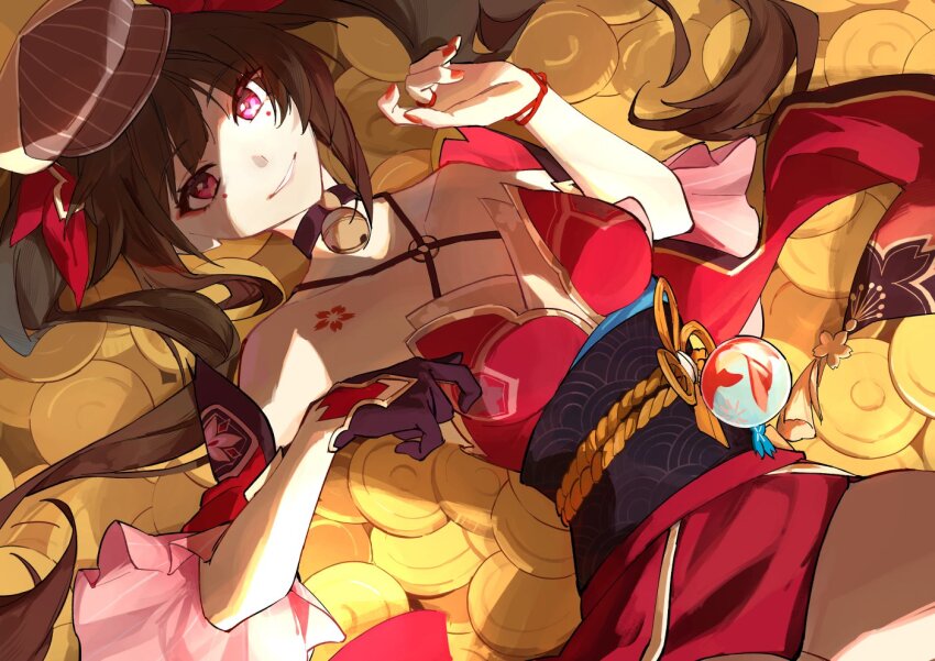 1girl, bare_shoulders, black_sash, breasts, criss-cross_halter, detached_sleeves, dress, grey_headwear