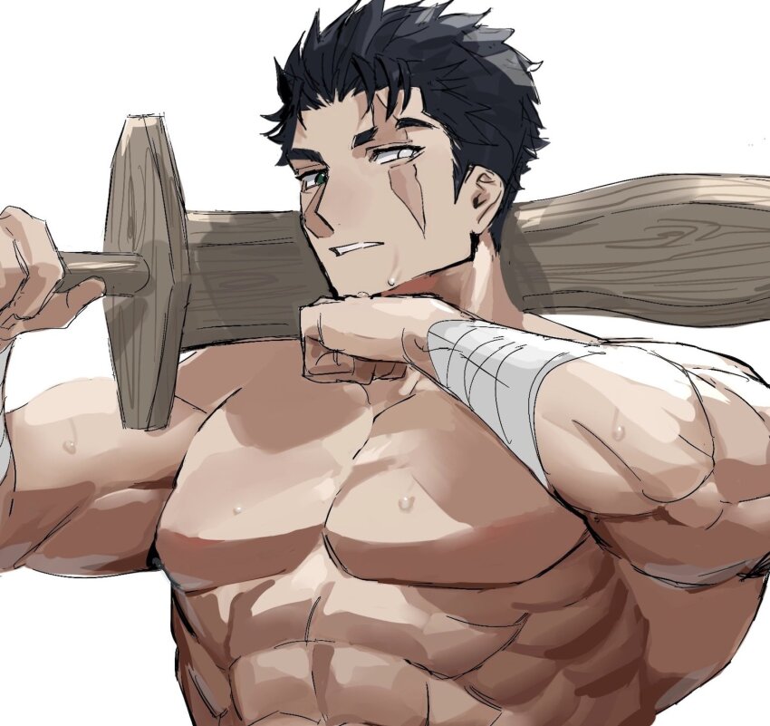003_ssq, 1boy, abs, bara, eyebrow_cut, highres, large_pectorals, male_focus