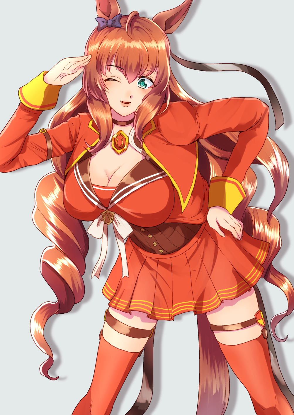 1girl, animal_ears, arms_under_breasts, artist_name, black_bow, blue_bow, blush, bow