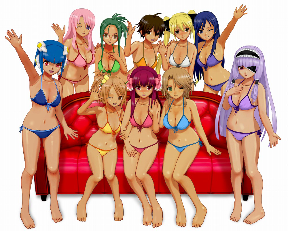 6+girls, :d, ;), ;d, airi_(dream_c_club), amane_(dream_c_club), android, barefoot