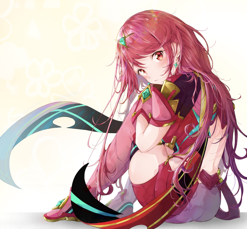 alternate_hair_length, alternate_hairstyle, breasts, highres, large_breasts, nemu_(ut_kakinotane), pyra_(xenoblade), red_eyes