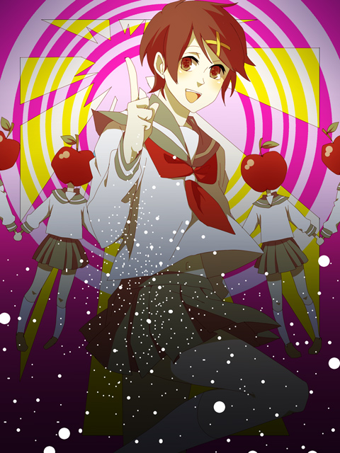 00s, :d, apple, bad_id, bad_pixiv_id, brown_eyes, brown_hair, deco