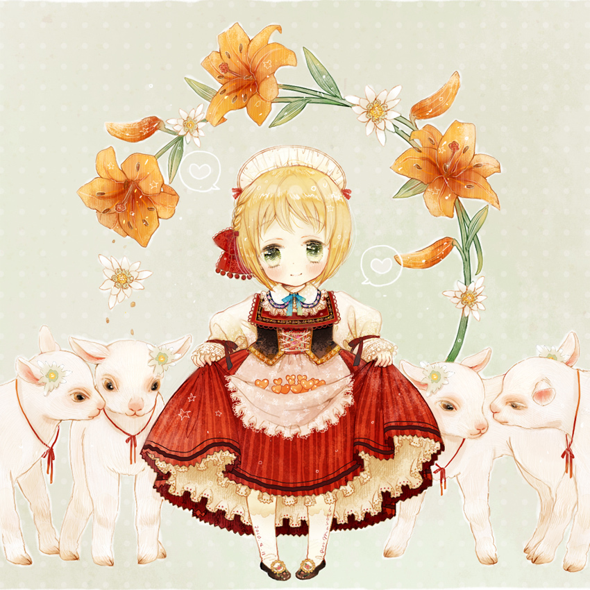 1girl, animal, axis_powers_hetalia, bad_id, bad_pixiv_id, blonde_hair, clothes_lift, corset