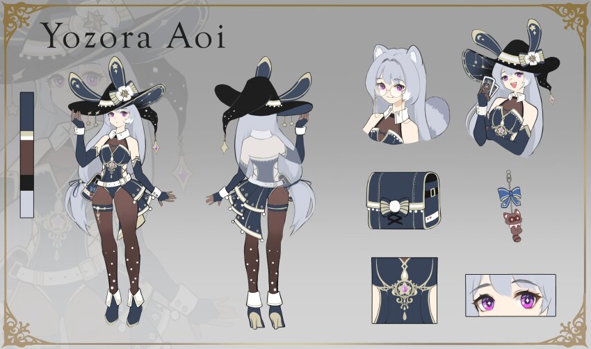 1girl, absurdres, animal_ears, belt, black_hat, blue_bag, blue_bow, blue_footwear