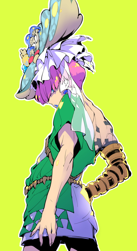 1boy, arm_at_side, blue_lips, cece_hat_(zelda), earrings, fingernails, green_background, green_tunic