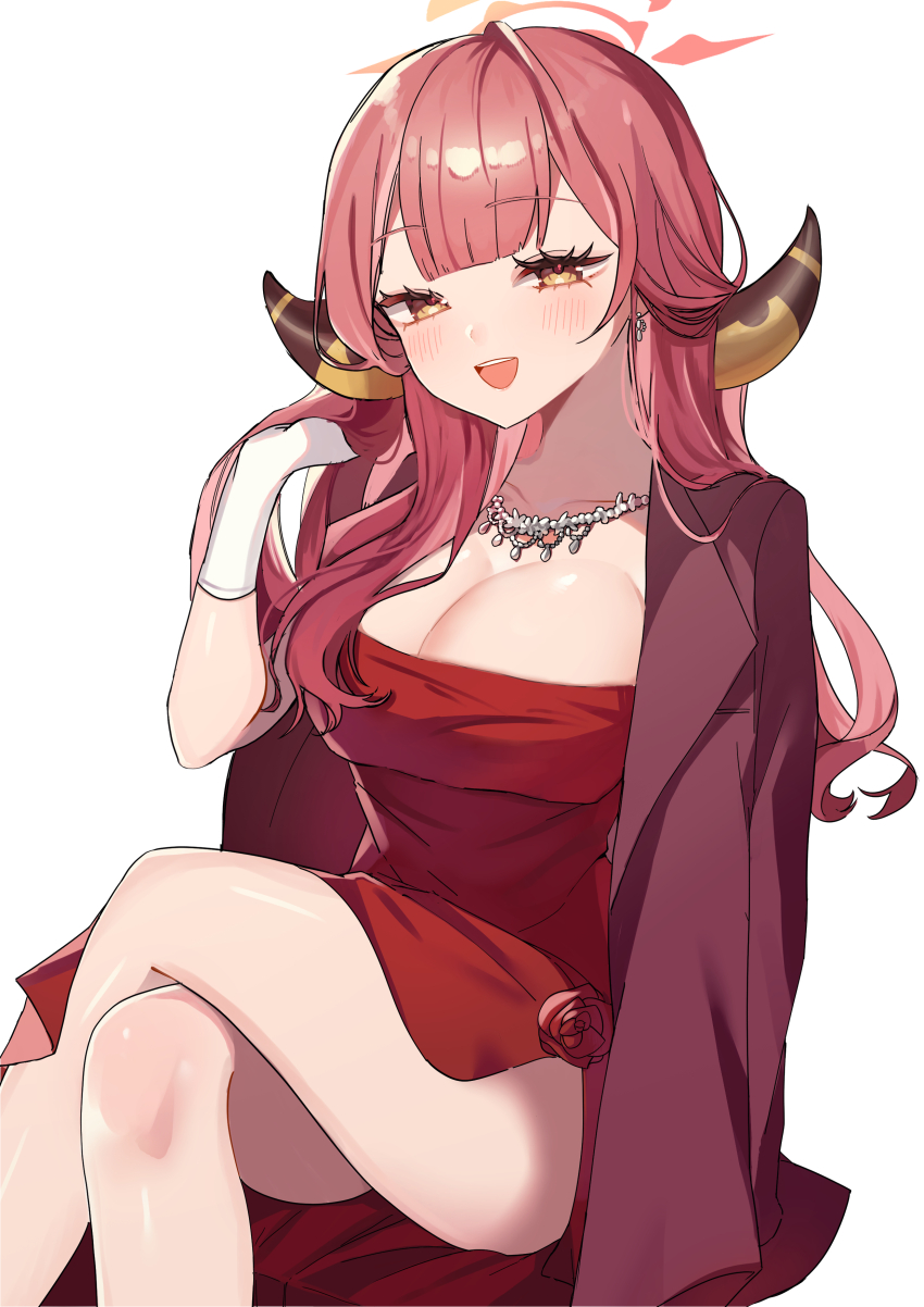 1girl, absurdres, aru_(blue_archive), blue_archive, breasts, cleavage, dress, gloves