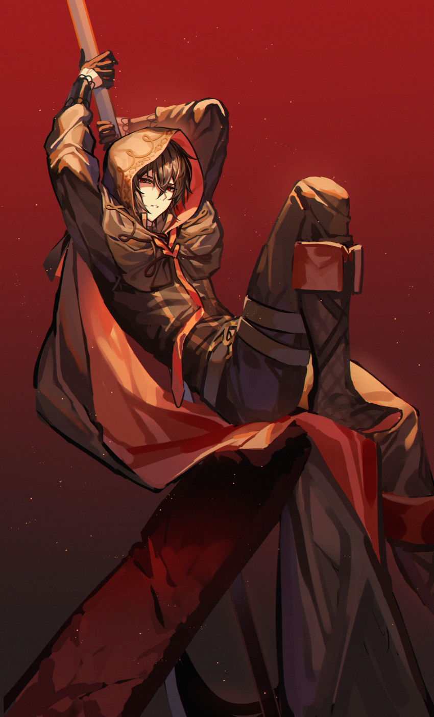 1boy, absurdres, arms_up, axe, ayn_alwyn, ayn_alwyn_(godheim), battle_axe, black_choker