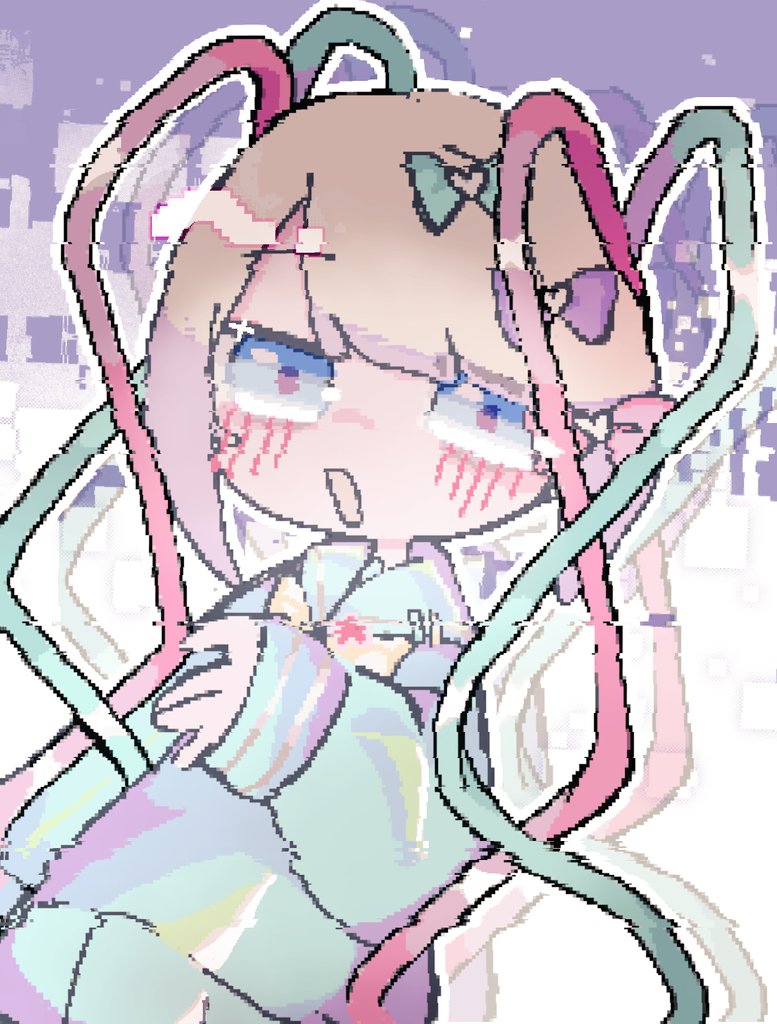 1girl, blonde_hair, blue_bow, blue_eyes, blue_hair, blue_serafuku, blue_shirt, blue_skirt