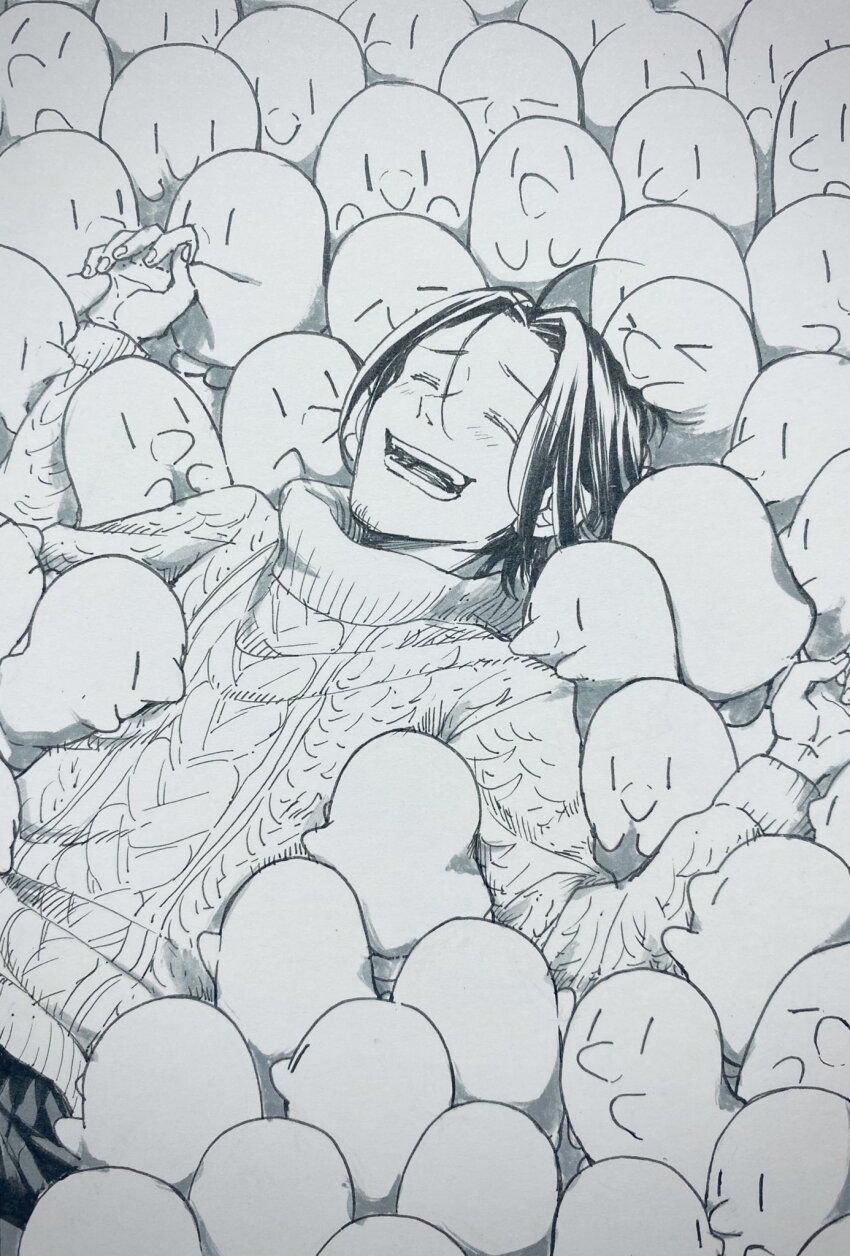 1boy, alice_(see_greeeen), aran_sweater, bird, blush, cable_knit, commentary_request, dutch_angle