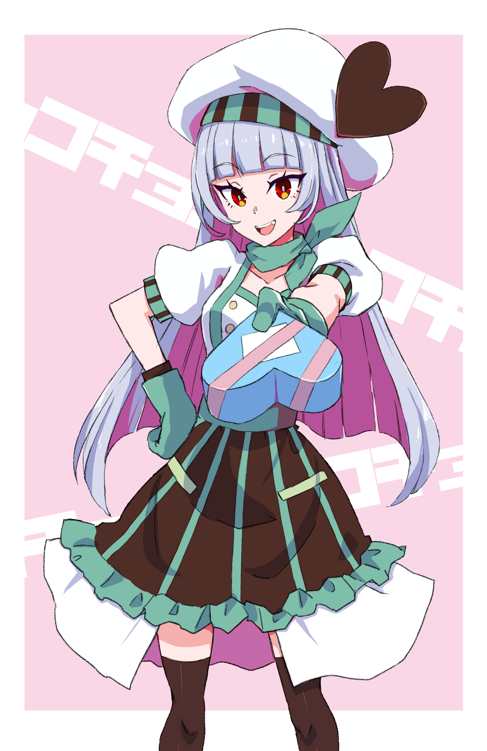 1girl, artist_request, gift, gloves, hat, heart, highres, hime_cut