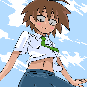 00s, ahoge, blush, brown_hair, from_below, kurihara_nagisa, looking_down, lowres