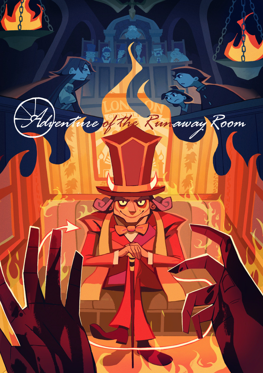 1girl, 3boys, absurdres, ace_attorney, arrow_(symbol), bow, bowtie, character_request