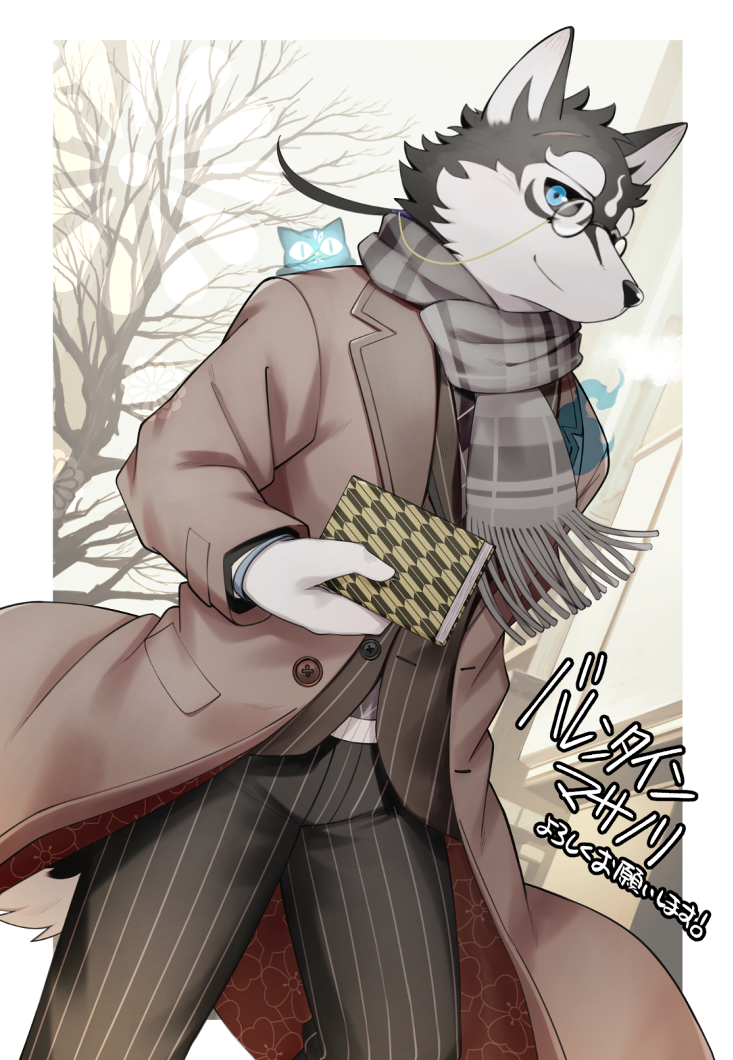 1boy, animal_ears, black_sclera, blue_eyes, brown_coat, coat, colored_sclera, commentary_request