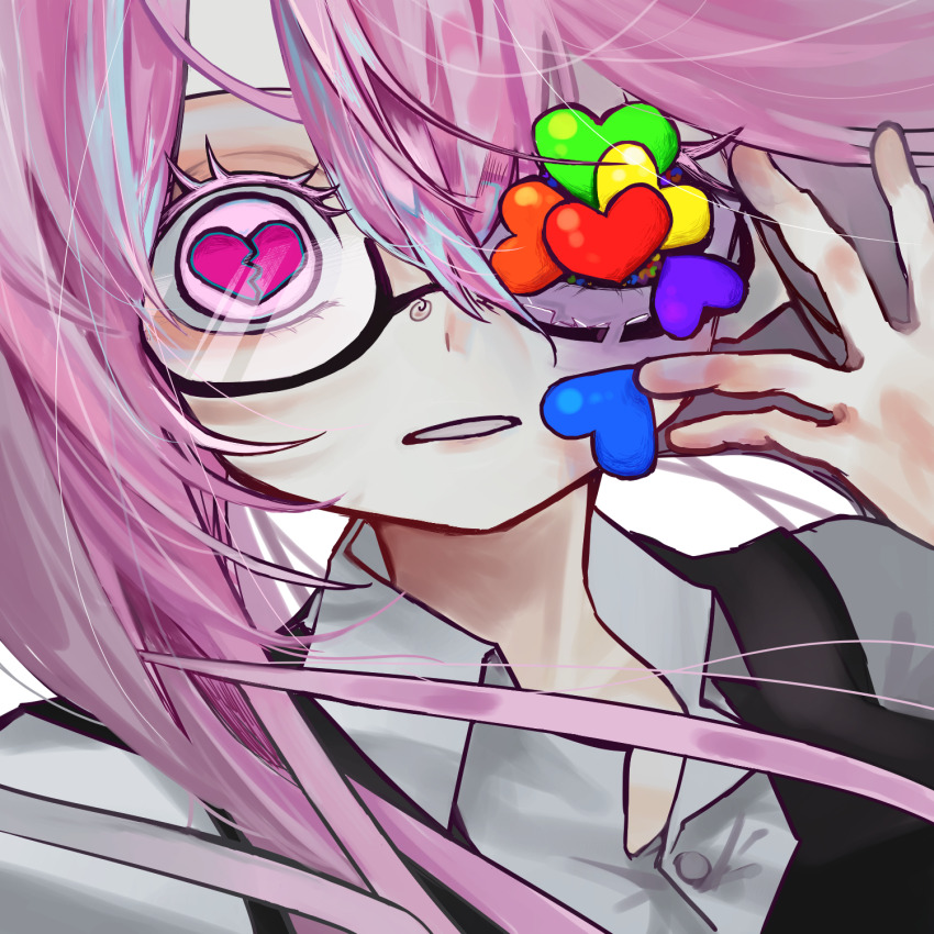 1girl, bad_anatomy, bad_hands, broken_heart, coco_(tai_sekaiyou_mahou_shoujo_tsubame), frill_inferno, glasses, hair_between_eyes