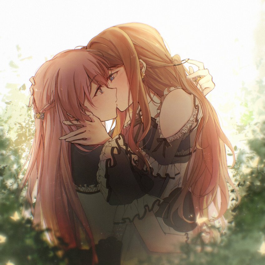 2girls, bang_dream!, bang_dream!_it's_mygo!!!!!, blue_eyes, blush, brown_hair, chihaya_anon, chinese_commentary