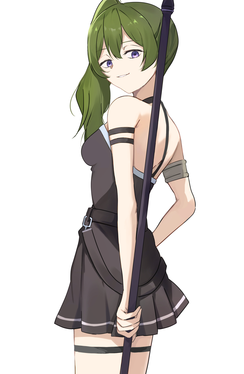 1girl, absurdres, arm_strap, bare_arms, bare_back, bare_shoulders, belt, black_belt