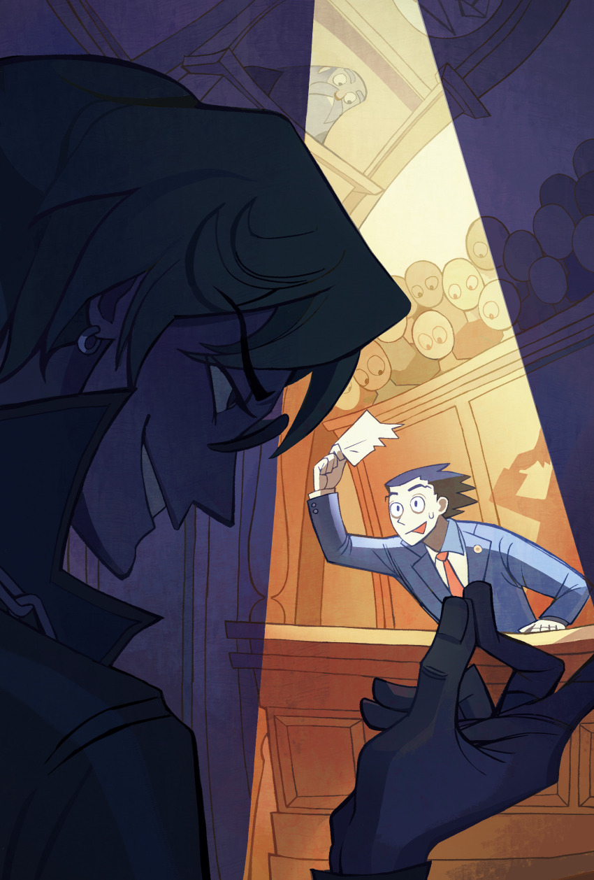 3boys, absurdres, ace_attorney, alt_text, audience, black_hair, blonde_hair, commentary