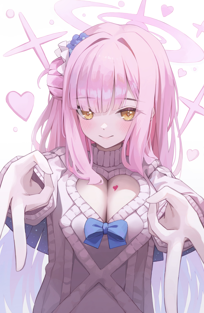 1girl, alternate_costume, aspih_sp, blue_archive, blue_bow, blunt_bangs, blush, bow