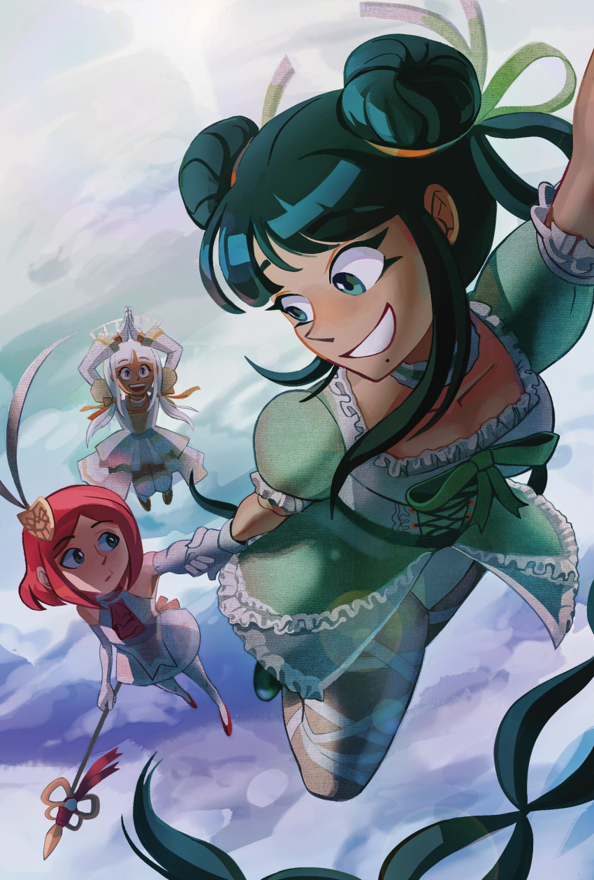 3girls, absurdres, breasts, chabashira_tenko, commentary, danganronpa_(series), danganronpa_v3:_killing_harmony, double_bun