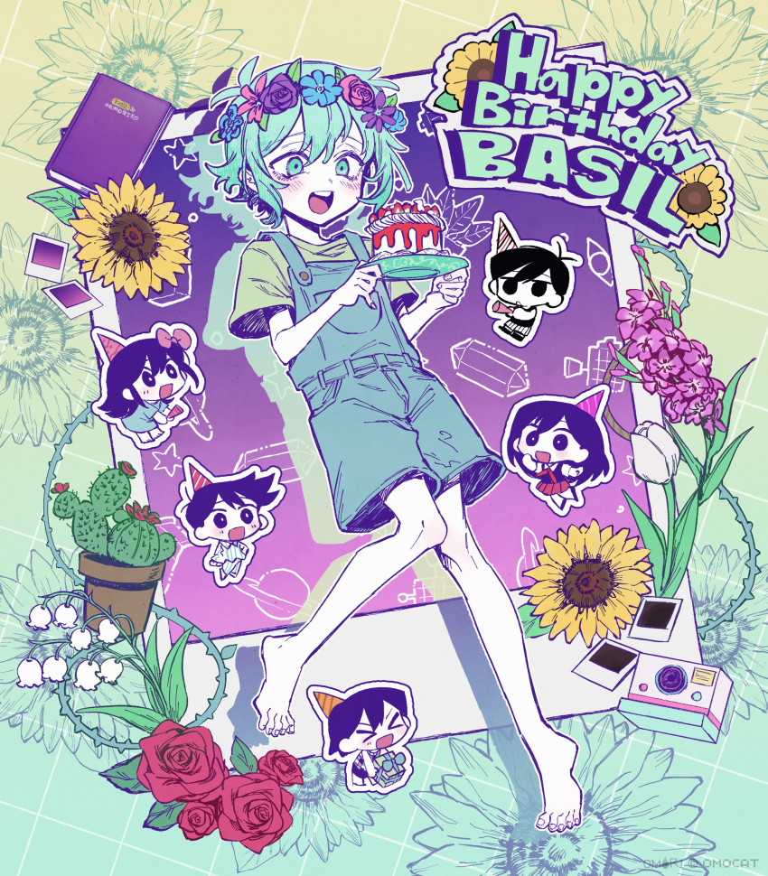 2girls, 4boys, absurdres, aubrey_(headspace)_(omori), aubrey_(omori), barefoot, basil_(headspace)_(omori), basil_(omori)