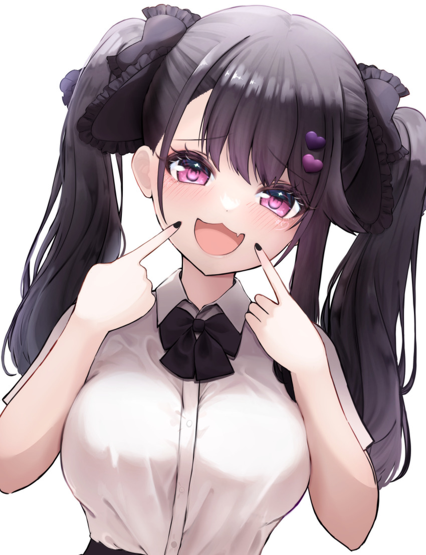 1girl, :d, absurdres, alternate_costume, azur_lane, black_bow, black_bowtie, black_hair